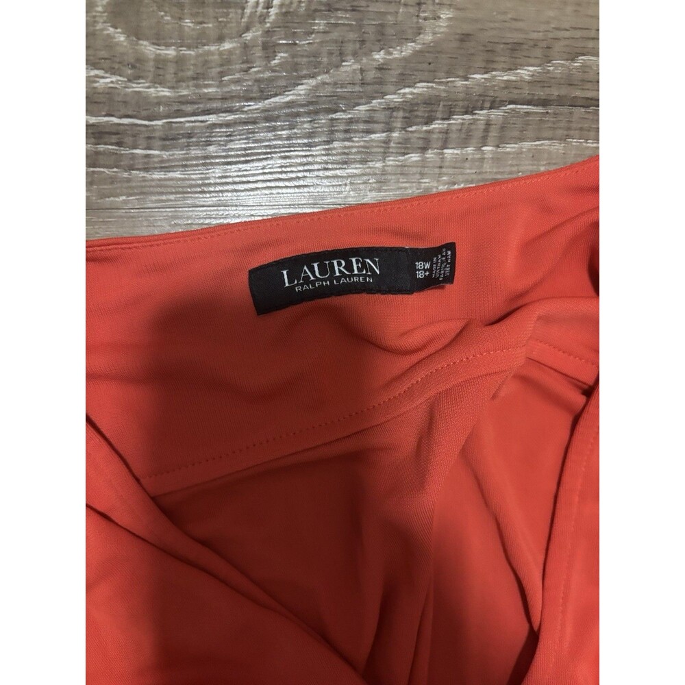 Lauren Ralph Lauren Orange Red Surplice Jersey Flutter-Sleeve Belted Dress 18 W - Picture 4 of 5